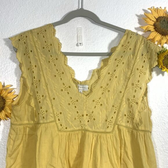 Lucky Brand Yellow Laser Cut Boho Skirted Blouse Size Medium Women’s - Picture 2 of 9